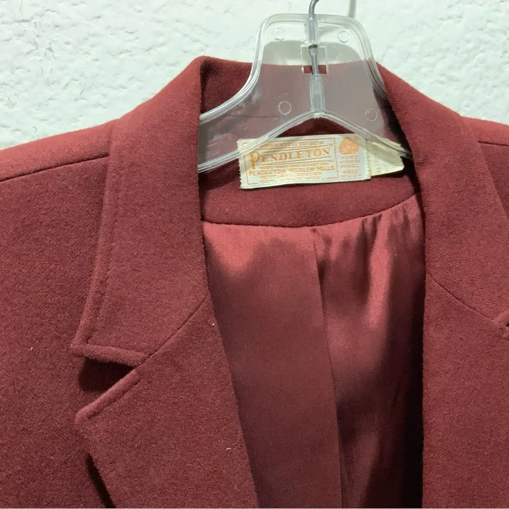 Pendleton Vintage Burgundy Wool Blazer Jacket Size 8 Double Button Made In …